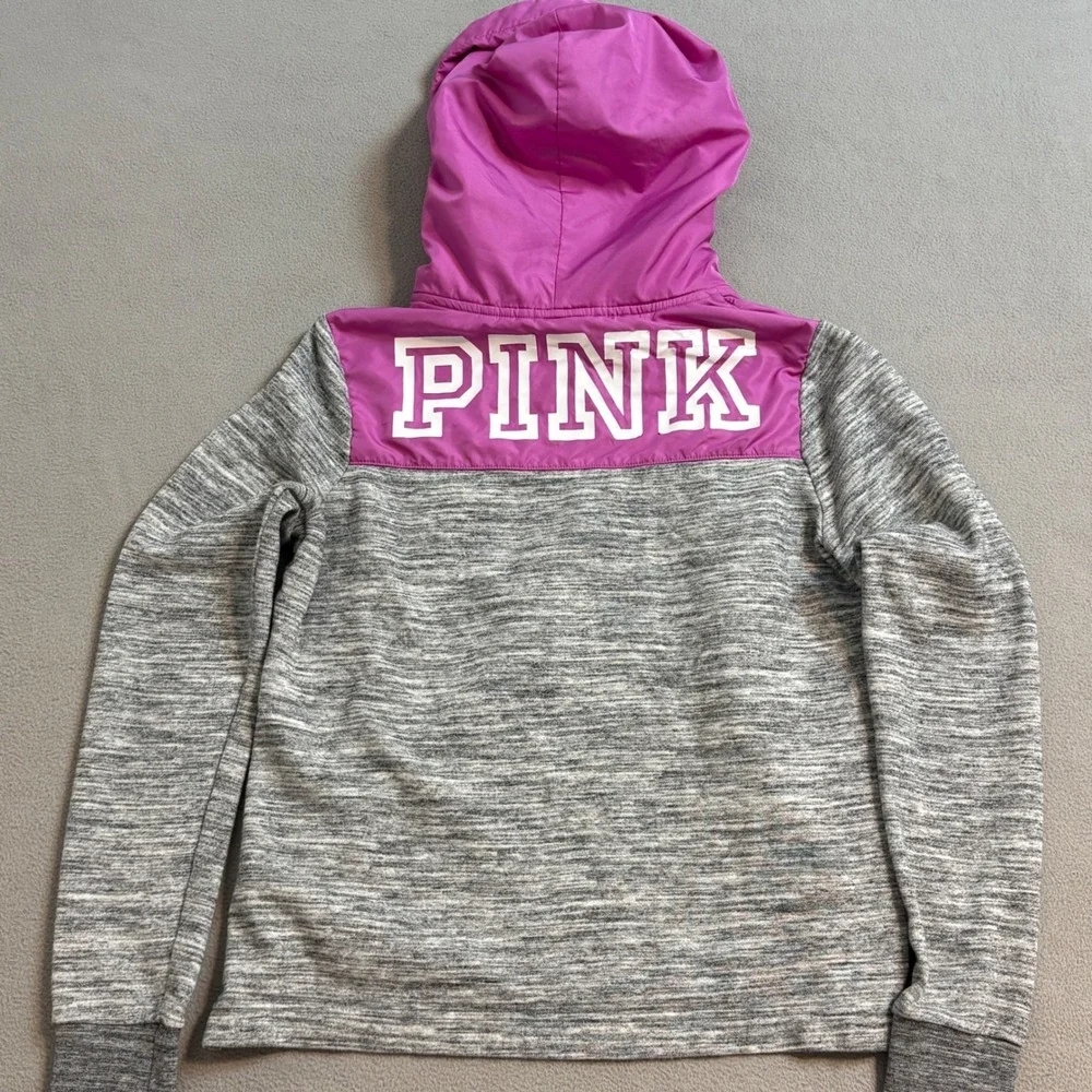 Victorias Secret PINK Half Zip Hoodie Space Dye Grey Purple Logo Small